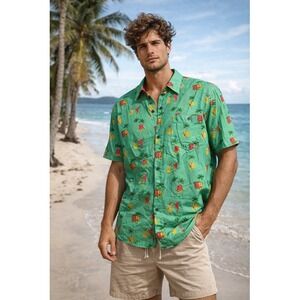 NWT Pardy Time Tropical Resort‎ Short Sleeve Button-Up AOP Graphic Shirt Men XL